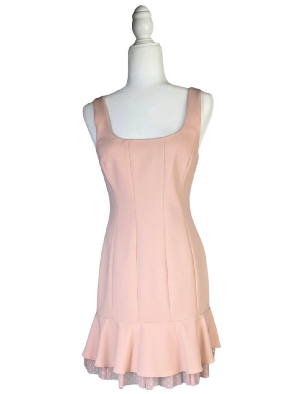 BCBG MAX AZRIA fluted dress scoop neck bare pink Size 6 NWT $278.00